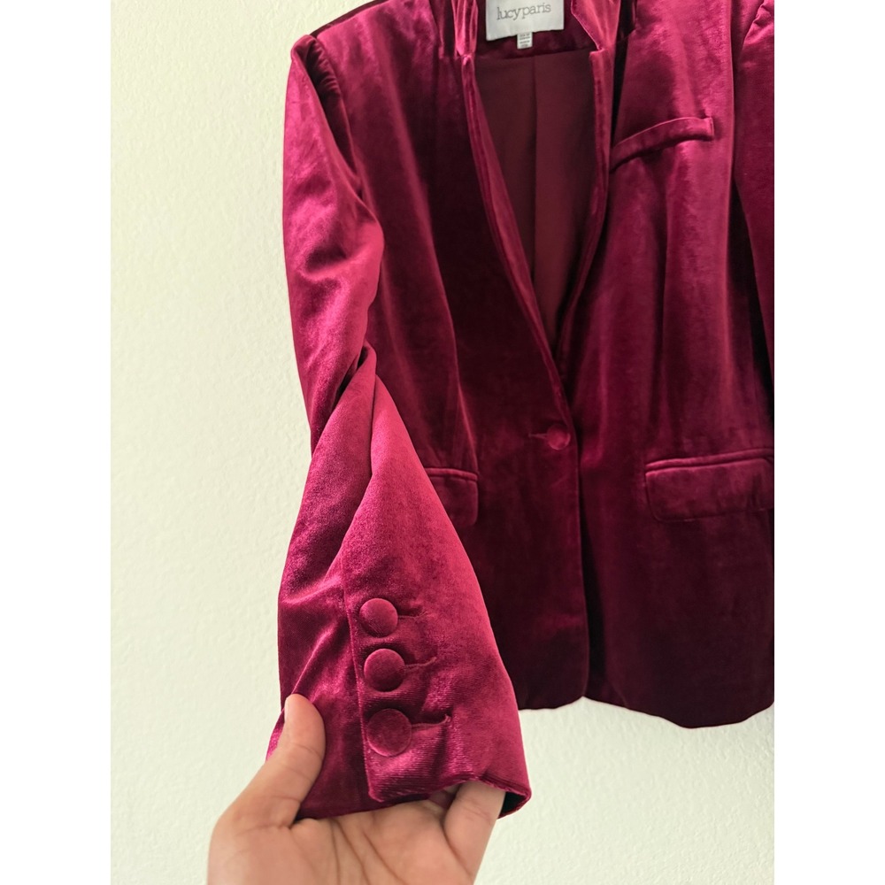 Lucy Paris Womens Burgundy Velvet Single Button Blazer Jacket Wine Red Size M - Picture 4 of 6